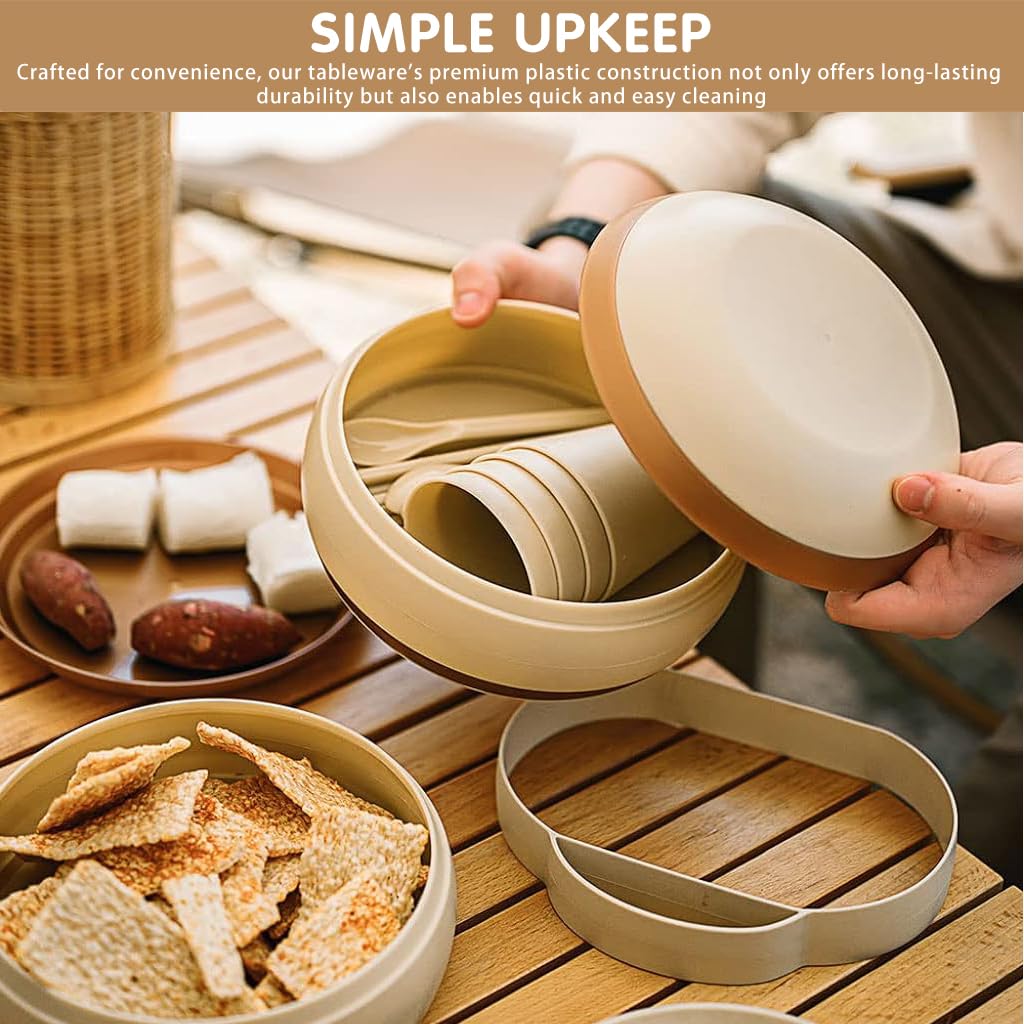 Proberos Outdoor Dishes Set, Tableware Set of 17Pcs Food-Grade Light-Weight, Daily Use Crockery Set for Dining with Bowl, Cup Spoon, Portable Stackable Camping Cutlery Set for Camping, Picnic Proberos Outdoor Dishes Set, Tableware Set of 17Pcs Food-Grade Light-Weight, Daily Use Crockery Set for Dining with Bowl, Cup Spoon, Portable Stackable Camping Cutlery Set for Camping, Picnic